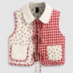 Cider Red and White Checkered Floral Vest